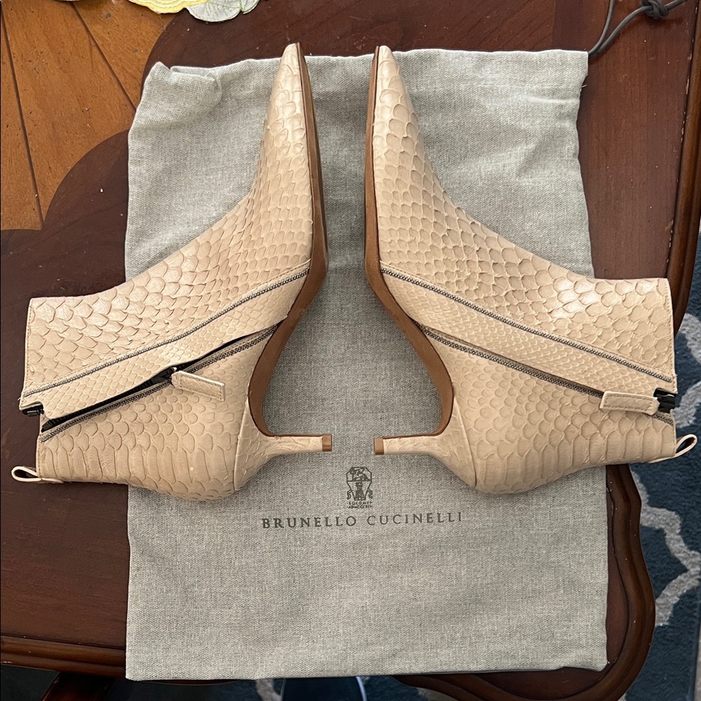 Brunello Cucinelli Textured Tan Heeled Boots